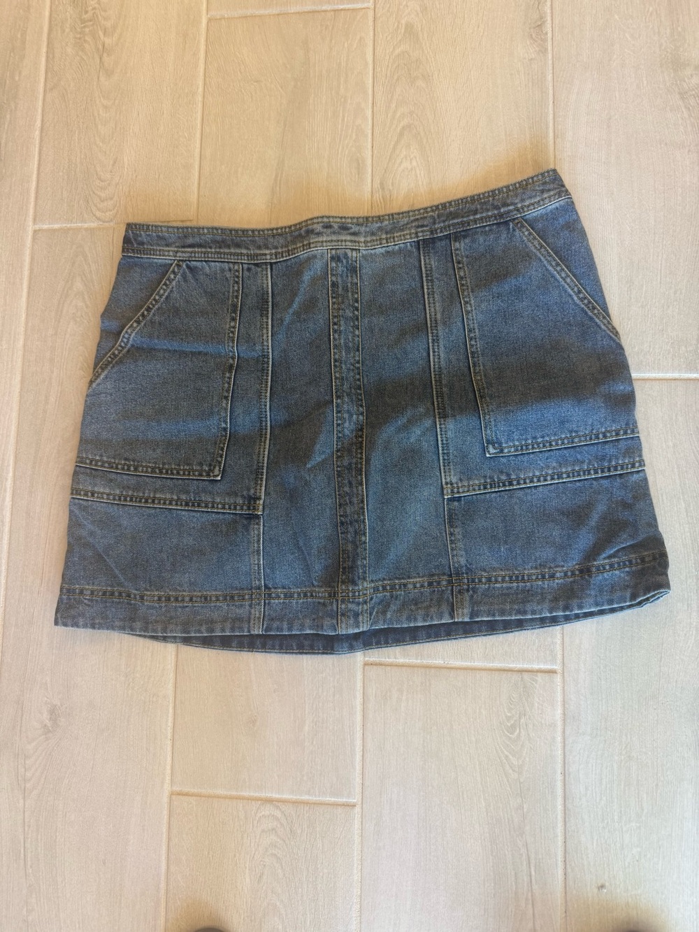 CAbi Dark Blue Denim Mini Skirt with Front Panel Pockets